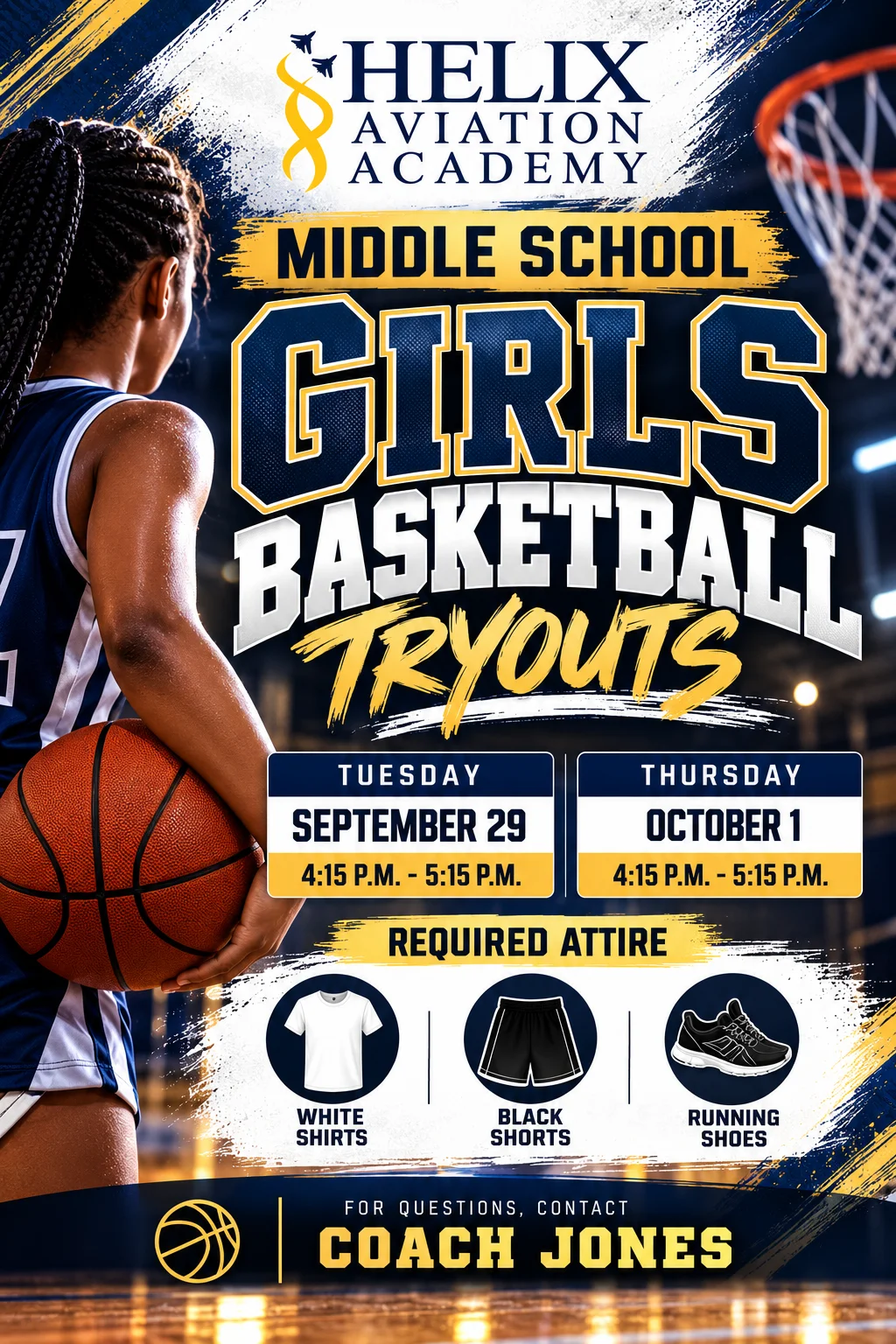 Flyer for HAA Middle School Basketball Tryouts